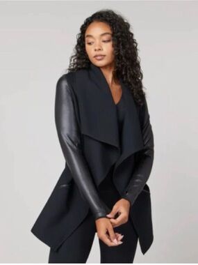 SPANX Black Draped Leather-Trim Jacket